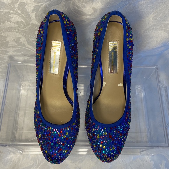 INC international concepts blue satin stiletto heels colorful rhinestones 6 - Picture 6 of 11